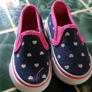 Blue and pink hear slip on shoes